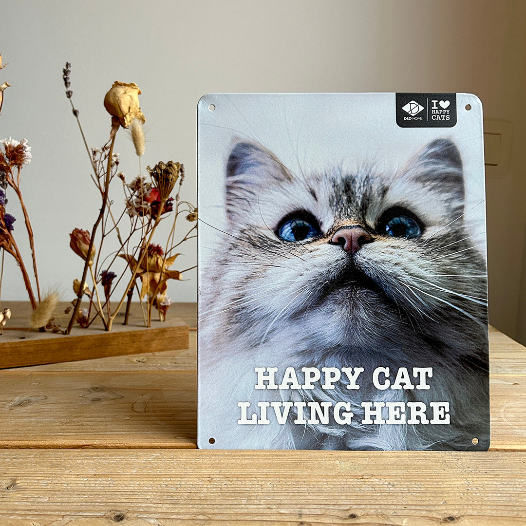 I LOVE Happy Cats sign 'living here' Multicolour